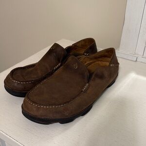 OluKai Men’s Moloa Dark Wood/Java Slip-On Loafers / Leather Upper / Size 12
